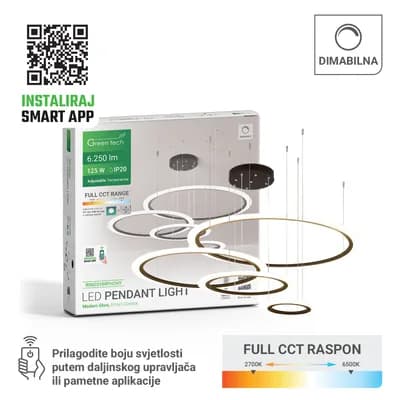 Smart dekorativna visilica Green Tech 125W, 3CCT, dim, APP + daljinski upravljač