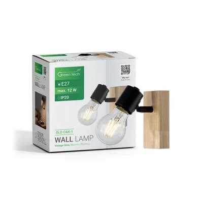LED retro zidna svjetiljka Green Tech E27 x 1 kom, drvo + metal