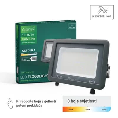LED reflektor Green Tech 150W, 3CCT, IP65, aluminij