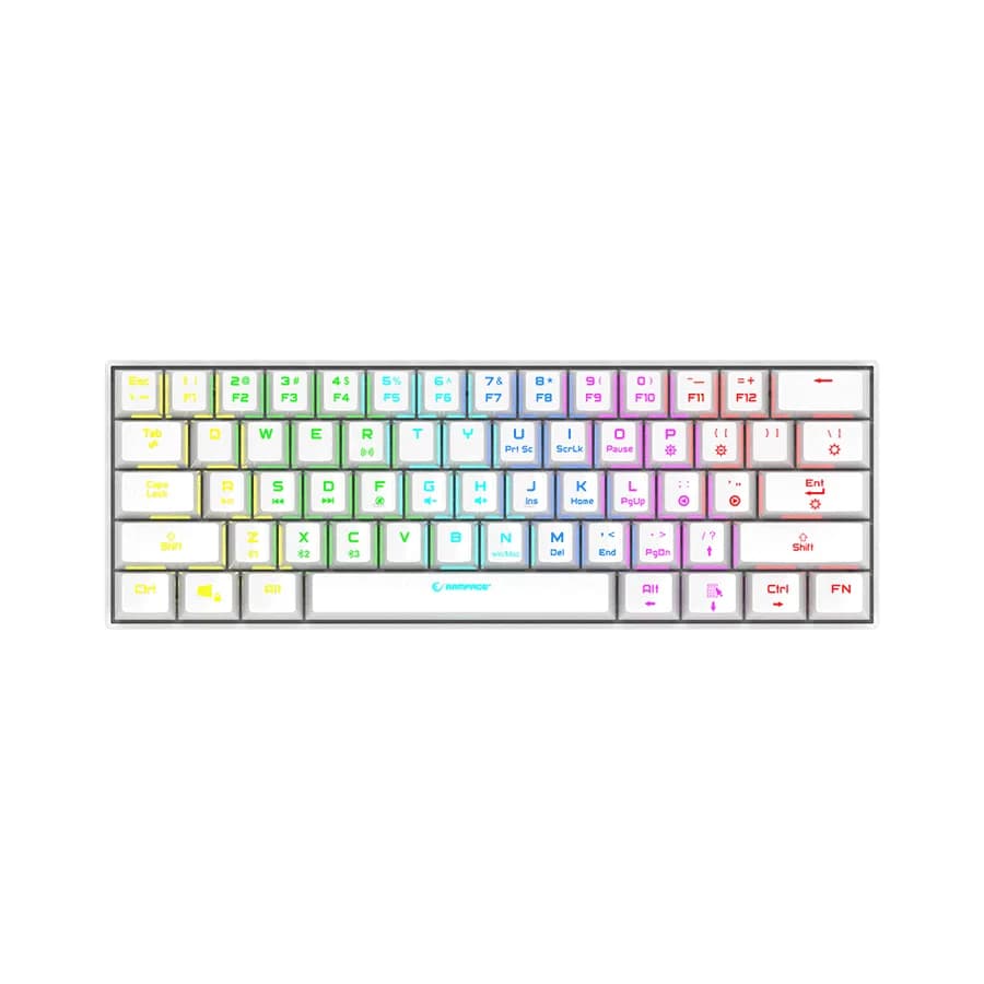 Tastatura gaming RAMPAGE KB-RX63 B-ATOM White Bluetooth RGB Backlight RED SWITCH US Layout 63 Mini, 39912