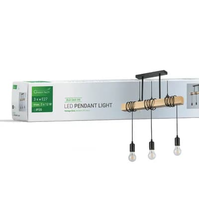 LED retro vislica Green Tech E27 x 3 kom, drvo + metal