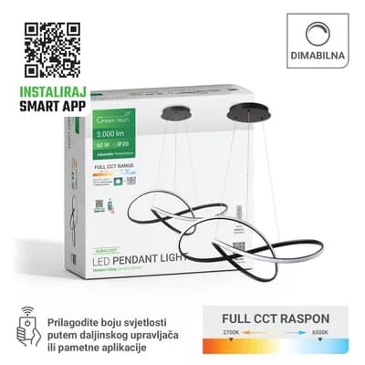 Smart dekorativna visilica Green Tech 60W, 3CCT, dim, APP + daljinski upravljač