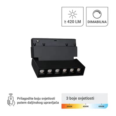 LED magnetna svjetiljka Green Tech 6W, 3CCT, IP20, OSRAM LED, crna boja