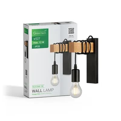 LED retro zidna svjetiljka Green Tech E27 x 1 kom, drvo + metal