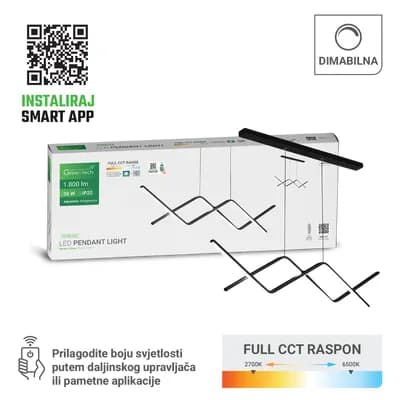 Smart dekorativna visilica Green Tech 36W, 3CCT, dim, APP + daljinski upravljač