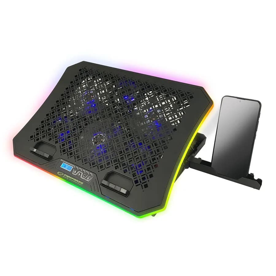 Postolje za notebook gaming ESPERANZA RGB ILLUMINATED NOTEBOOK COOLING PAD WITH MOBILE PHONE STAND GALERNE EGC109