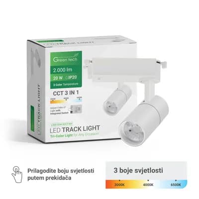 LED šinska svjetiljka Green Tech 20W, 3 CCT, bijela boja