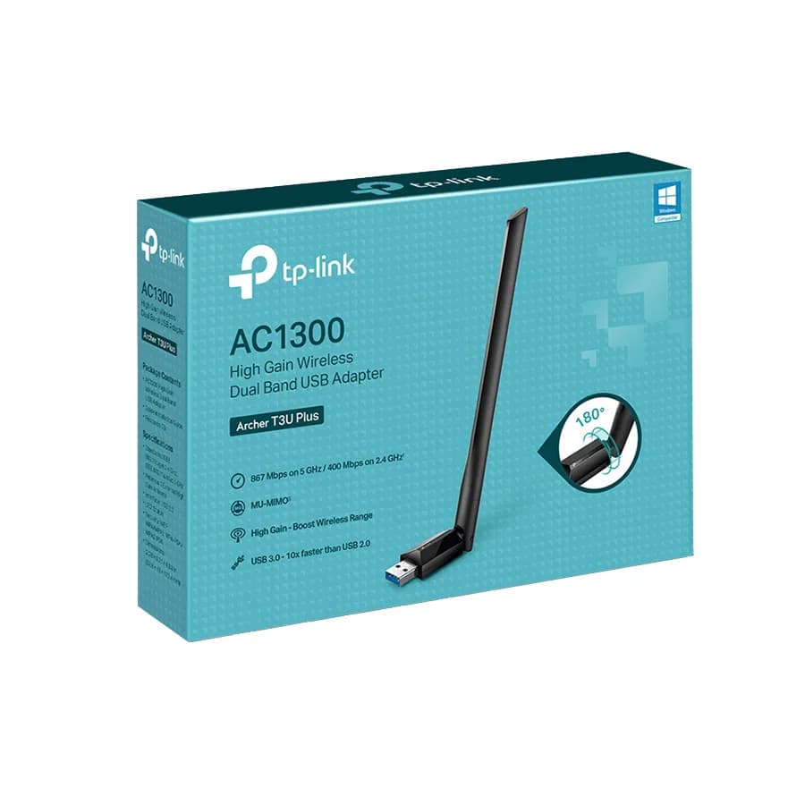 USB WLAN adapter ARCHER-T3UPLUS AC1300 High Gain Wireless Dual Band USB Adapter, 867 Mbps on 5 GHz, 400 Mbps on 2.4 GHz, MU-MIMO, High Gain Antenna