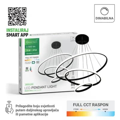 Smart dekorativna visilica Green Tech 75W, 3CCT, dim, APP + daljinski upravljač