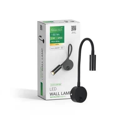 LED zidna lampa Green Tech 3W, 3000K, crna boja